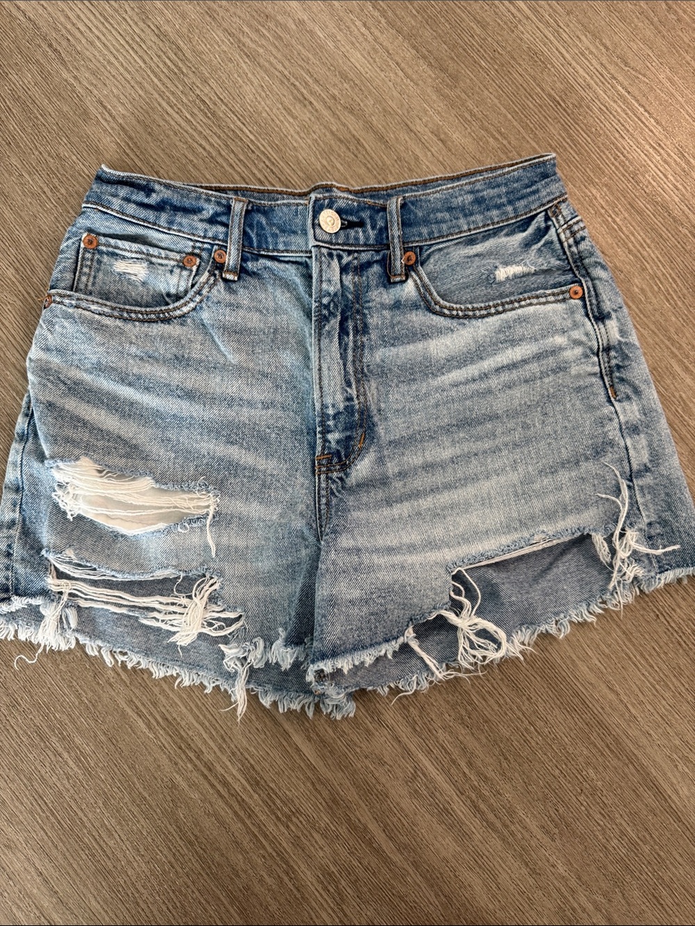 American Eagle Light Blue Denim Shorts with Frayed Edge